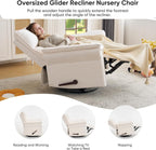 Rocking Chair Nursery with Adjustable Headrest,Manual Swivel Rocker Recliner Nursery Chair with Overstuffed Armrest,Glider Rocker Recliner for Living Room & Bedroom,White