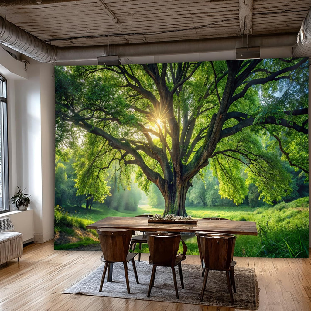 SparkLia Green Forest Tapestry - Nature Sunlight Streaming Through Trees Aesthetic Wall Art, Landscape Scenery Wall Hanging Tapestries for Bedroom, Living Room, Dorm, Home Decor - 59.1" x 80"