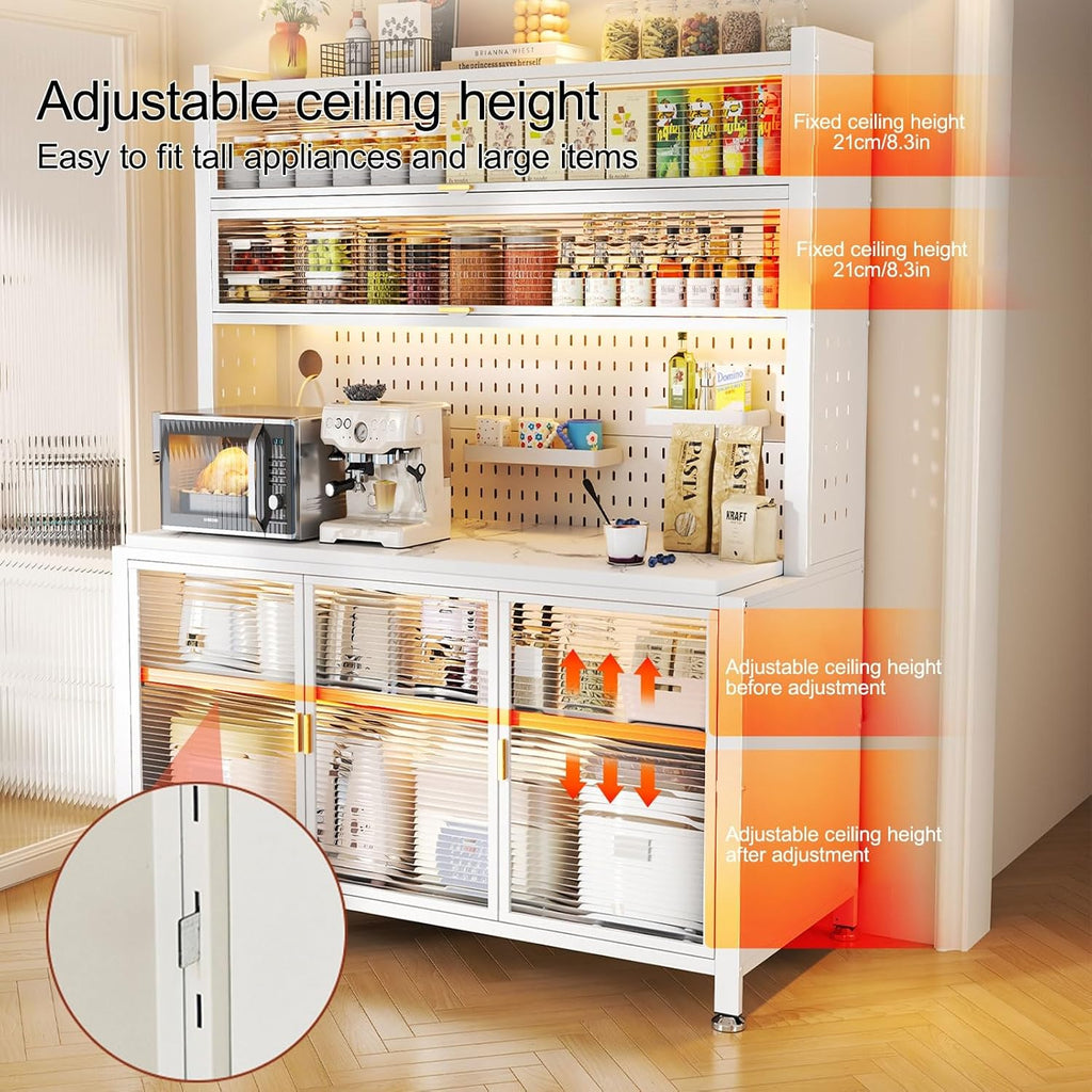 Wide Kitchen Pantry, Large Kitchen Hutch with 2 Microwave Stands, Farmhouse Tall Food Large Wood Pantry Storage Furniture for Dining Room(White,80cm/31.5in)