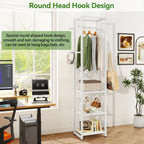 IBUYKE Coat Rack with Shelves, Freestanding Hall Tree with 3 Shelves and 8 Hooks, Industrial Clothes Stand for Entryway, Hallway, Bedroom, White UTMJ088W
