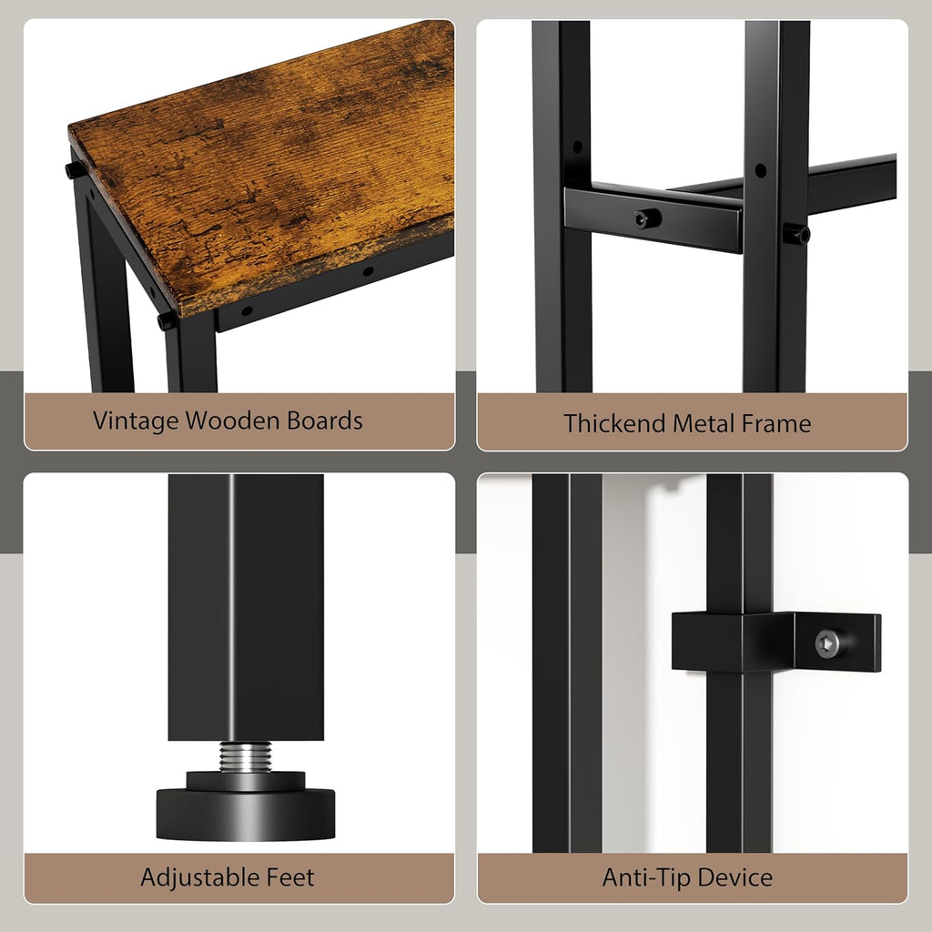 70" Narrow Console Sofa Table with Power Outlets & 2 USB Ports, L Shaped Behind Couch Table Skinny, 3 Assembly Options Entryway Tables with Charging Station for Living Room, Hallway, Brown, 70IN