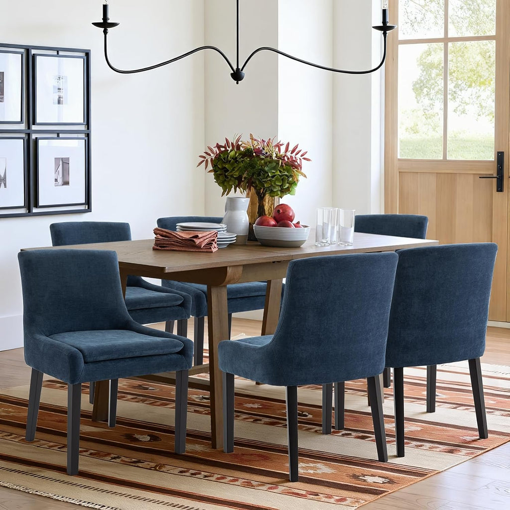 COLAMY Modern Dining Chairs Set of 2, Upholstered Accent Side Leisure Chairs with Mid Back and Wood Legs for Living Room/Dining Room-Blue