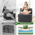 4-in-1 Folding Sofa Bed Convertible Boneless Sleeper Chair Couch Foldable Lounger & Mattress Pocket Coil & Foam Fill Medium Support, Portable No Assembly for Living Room/Bedroom, Single