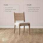 Nathan James Cove Boho Solid Wood Dining Chair with Woven Seagrass Back and Upholstered Seat, Flax/Light Brown Set of 6