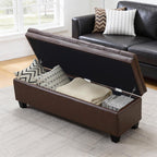 50" Faux Leather Storage Ottoman Bench, Rectangular End of Storage Bench, Upholstered Large Tufted Ottoman with Storage for Living Room, Bedroom, Entryway,Dark Brown