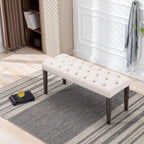 Heng Ming Upholstered Tufted Bench Ottoman, Velvet Dining Bench Bedroom Bench Footrest Stool Accent Bench for Entryway Dining Room Living Room, Beige
