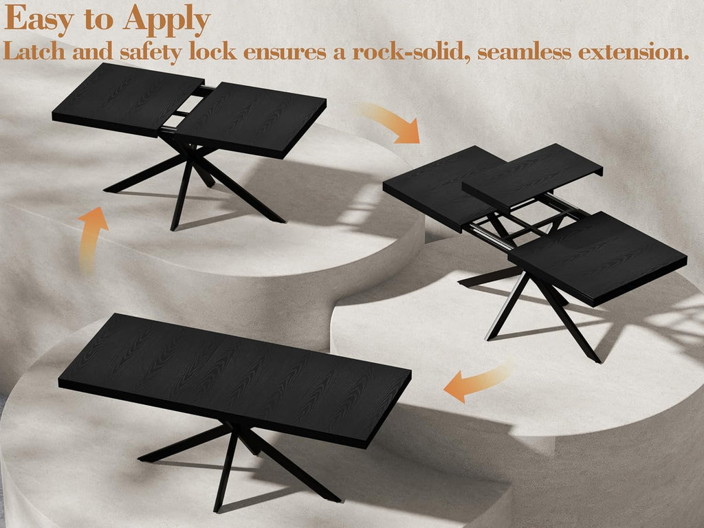 Extendable Dining Room Table for 4 6 8,55"-70" Kitchen Table Leaf,Black