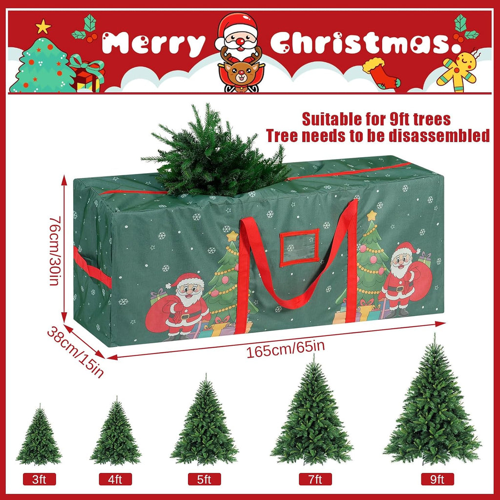 9 Ft Christmas Tree Storage Bag, Waterproof Heavy Duty Oxford, Extra Large Xmas Tree Storage Bag with Handles and Sleek Zipper for Christmas Ornaments Wreath, Green