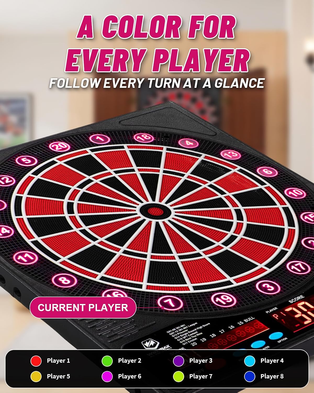 Electronic Dart Board with Cabinet Set, Dartboard with 8-Player Color Light | 3 Large LCD Displays with 34 Games, Automatic Scoring, 12 Darts+100 Tips, Great Gift for Man Cave Game Room Home Bar
