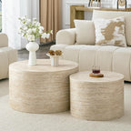 LKTART Round Nesting Coffee Table Set of 2， Modern Small Circle Coffee Table Travertine Side Table End Table Circular Coffee Tables Drum Nested Coffee Tables for Living Room