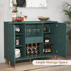 Modern Bar Cabinet with Drawer, Liquor Cabinet with Wine Glass Racks and Shelves, Geometric Door Buffet Sideboard for Dining Room, Living Room, Kitchen, Green