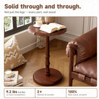 100% Solid Wood Round Pedestal Side Table, Vintage End Table for Living Room Bedroom, Heavy-Duty Antique Accent Table for Corner Spaces, Small Bedside Nightstand, 5-Min Assembly, Walnut