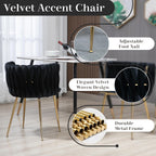 Modern Gold Glass Dining Table Set for 6, 51'' Clear Minimalist Glass Top Rectangular Dinner Table Set, 7 PCS Small Luxury Kitchen Table Set, Black Woven Chair for Home Living Room Apartment