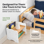 Ocodile The Original Kids Nightstand for Floor Beds, Solid Wood Small Bedside Table with Book Pocket, Low Tiny Nightstand for Nursery, Toddler & Kids Room, Montessori Style Side Table - White