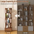 4 Tier Wood Rotating Bookshelf, 360° Spinning Bookshelf Tower with Lockable Wheels, Round Revolving Bookcase for Bedroom, Small Space, Corner, Office, Reading Nooks, Hallways, Walnut