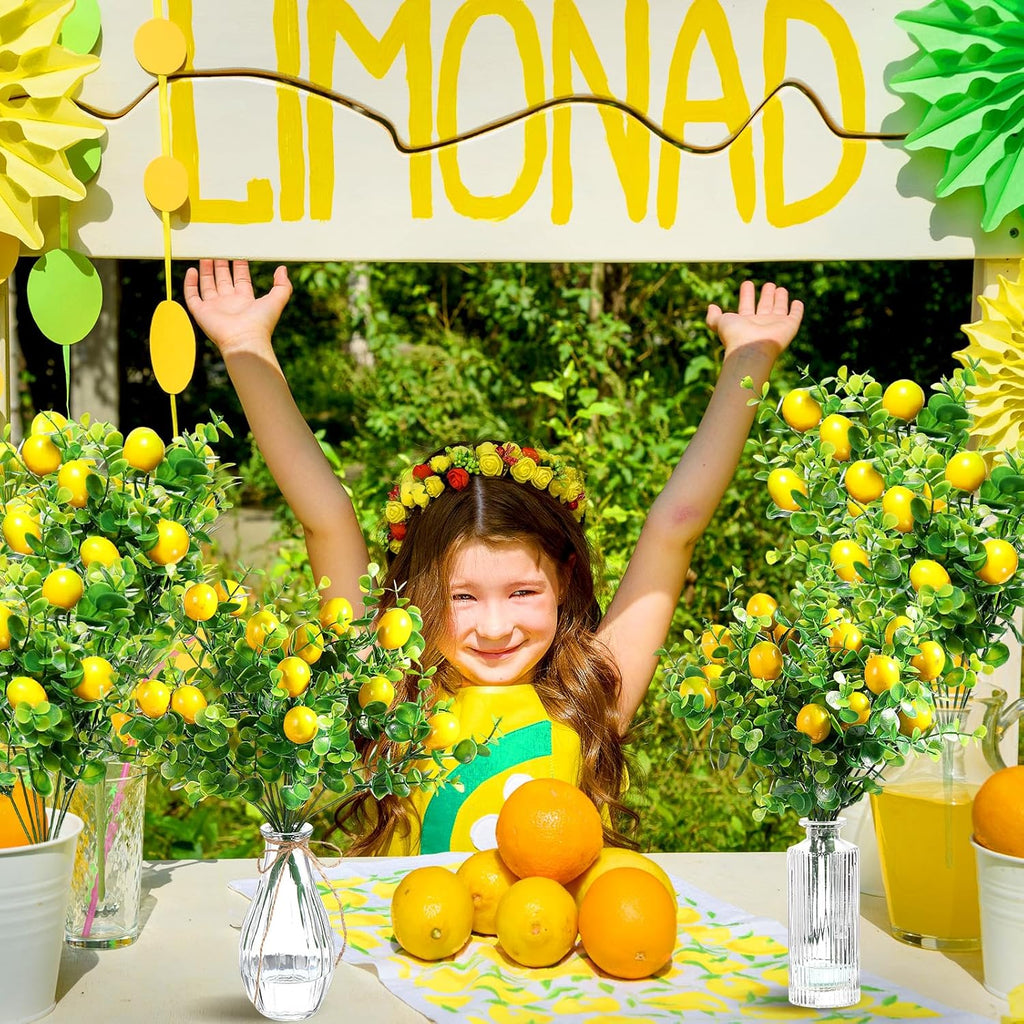 Tigeen 12 Pack Lemon for Decoration Fake Lemon Branches Artificial Vivid Yellow Faux Lemons Tables Centerpiece for Kitchen Stem Fruits for Home Spring Summer Decor