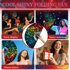 Large Glow Rave Fan, 13 Inch Folding Clack Hand Fan with DJ Lighting Effects - Portable Handheld Line Dancing Fan for Music Festivals, EDM Parties & Rave Outfit Accessories