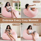 4FT Large Bean Bag Chair for Adults - Big Boneless Floor Chair with Foam Filling, Oversized Bean Bag Sofa for Reading and Gaming in Bedroom, Living Room, Dorm, Pink