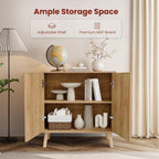 Pamapic Fluted Storage Cabinet, Sideboard Buffet with Doors and Shelf, Wooden Console Table & Credenza, Multifunctional Entryway Cabinet for Living Room, Dining Room (Natural)