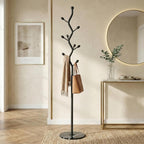 Freestanding Tree Branch Coat Rack with Marble Base, Gold Decorative Standing Coat Rack with 8 Hooks, Sturdy Heavy Duty Metal Coat Hanger Stand for Entryway Bedroom Living Room (All Black)