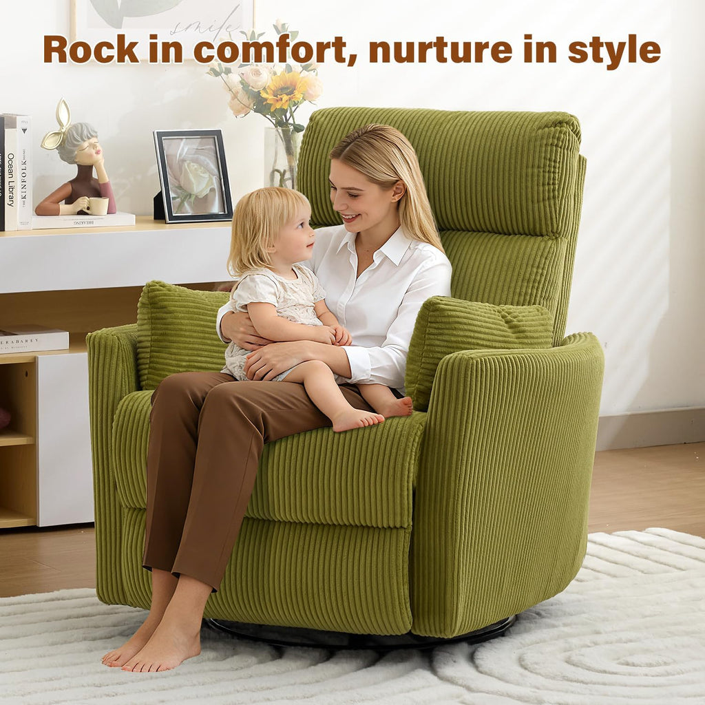 BOSMILLER 360° Swivel Recliner Chair,Nursing Rocking Chair with 2 Pillows for Adutlts,Comfy Rocker Recliners with High Back for Nursery,Living Room,Bedroom
