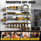 MOOMSINE Large Power Tool Organizer Wall Mount, 4-Tier Heavy Duty Metal Storage Rack Loads 400lbs, Battery Tools Hanger with 8 Cordless Drill Holder for Garage, Workshop, Pegboard, Shed