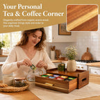 Acacia Wood Tea Bag Organizer 8 Compartment Storage Box & Organizer with Drawer Tea Bag Holder Container Chest,Coffee Station Sugar Packet Display for Countertop, Pantry, Office Cabinet
