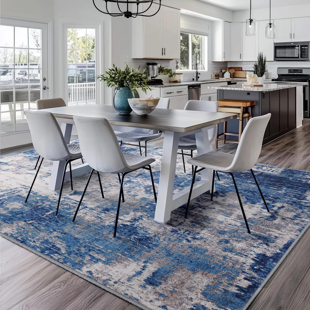 RELEANY Washable Area Rugs 5'x7' Non-Slip Modern Abstract Soft for Living Room Entryway Bedroom Kitchen, Print Pattern, Blue Grey Navy Gray
