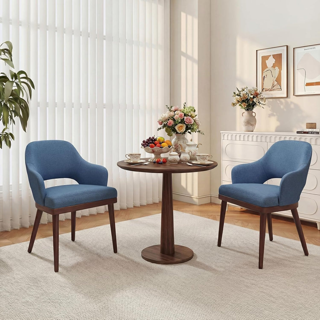 MALOL Wooden Dining Chairs Set of 2, Modern Fabric Upholstered Dining Room Chair, Kitchen Side Chairs, Farmhouse Dinner Chair with Open Back for Kitchen, Blue