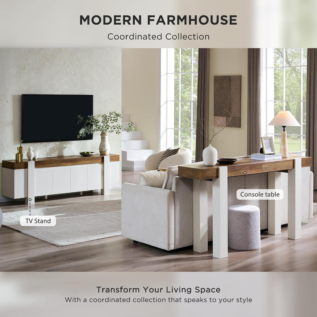 OKD Modern Farmhouse Entryway Table with 2 Drawers, 63" Wooden Console Table for Hallway, Sofa and Living Room, Antique White