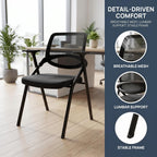 4 Pack Folding Office Chair with Arms, Foldable Conference Room Chairs, Flip-Top Nesting Guest Reception Chair, Breathable Mesh Back Space-Saving Classroom Training Seating, Heavy Duty Fixed Base (8)