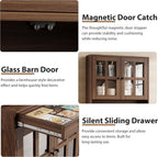 Garvee 72 Inch Kitchen Pantry Cabinet with Glass Doors, Drawer and Adjustable Shelves, Farmhouse Tall Storage Cabinet with Open Countertop, Coffee Bar Cabinet for Coffee Corner, Walnut