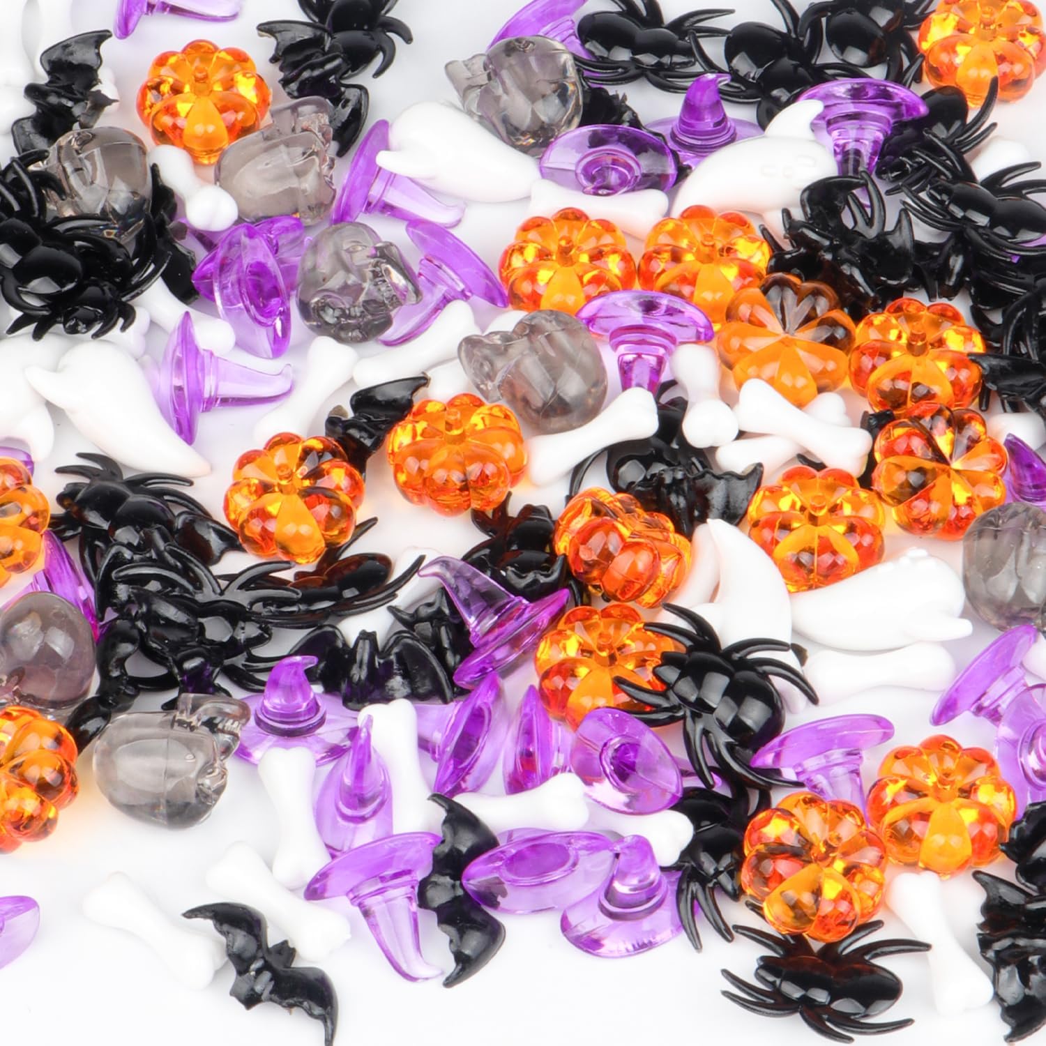 Jangostor 160 PCS Halloween Acrylic Spider Mini Pumpkins Bat Ghost Skull Hat Acrylic Sensory, Halloween Vase Filler Gems for DIY Crafts, Home, Halloween Table Decoration
