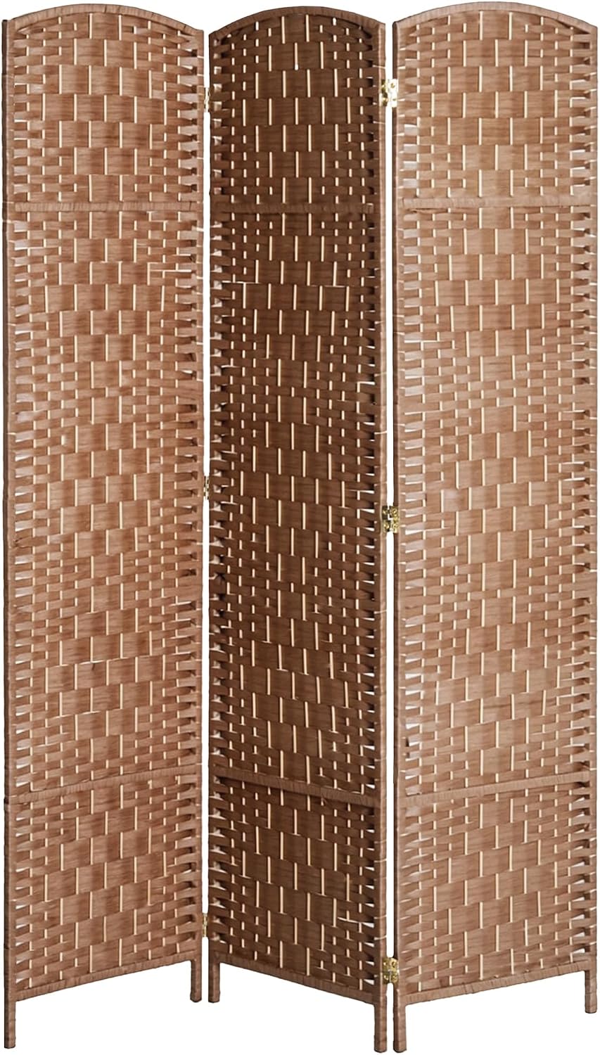 HOMCOM Room Divider 3 Panel, 6FT Tall Folding Privacy Screen, Freestanding Hand-Woven Partition for Room Separation with 360° Hinges, Paper Rope Diamond Weave, Natural