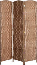 HOMCOM Room Divider 3 Panel, 6FT Tall Folding Privacy Screen, Freestanding Hand-Woven Partition for Room Separation with 360° Hinges, Paper Rope Diamond Weave, Natural