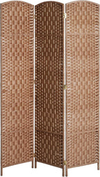 HOMCOM Room Divider 3 Panel, 6FT Tall Folding Privacy Screen, Freestanding Hand-Woven Partition for Room Separation with 360° Hinges, Paper Rope Diamond Weave, Natural