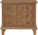 Traditional Geometric Textured Nightstand, 3 Drawer Solid Wood Bedside Table with Carved Front Panels, Rustic End Table for Bedroom Living Room, Apricot