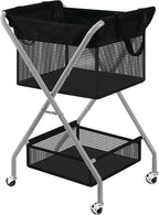 STO STO 2-Tier Foldable Laundry Cart with Wheels, 75L Tall Rolling Laundry Hamper, Collapsible Laundry Basket with Removable Bag, Rust-Resistant Steel Frame for Laundry Room, Bathroom, Dorm, Black