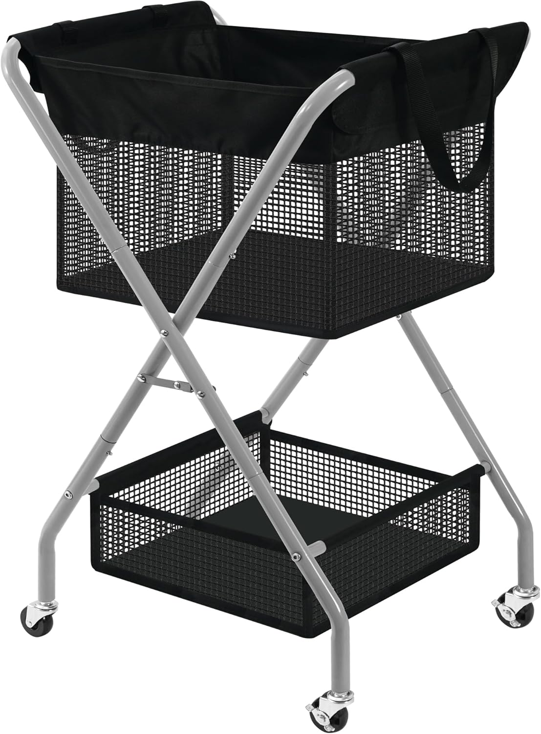 STO STO 2-Tier Foldable Laundry Cart with Wheels, 75L Tall Rolling Laundry Hamper, Collapsible Laundry Basket with Removable Bag, Rust-Resistant Steel Frame for Laundry Room, Bathroom, Dorm, Black
