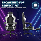 Patiowell Gaming Chair, Ergonomic Video Game Chair with Retractable Footrest and Massaging Lumbar Cushion, Reclining Computer Desk Chair with Adjustable Height, Swivel Seat, and Headrest (White)