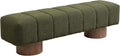 Merax 64" Upholstered Boucle Dining Bench Entryway End of Bed Ottoman Bench for Living Room Bedroom Dining Room, Wood Leg, Bear 300 LBS, No-Assembly (Green)