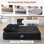 Convertible Folding Sofa Bed, 78” Full Size Loveseat Sleeper Sofa, Chenille Foldable Boneless Floor Couch with 4 Pillows for Guest Living Room Bedroom, No Assembly Required (Black)