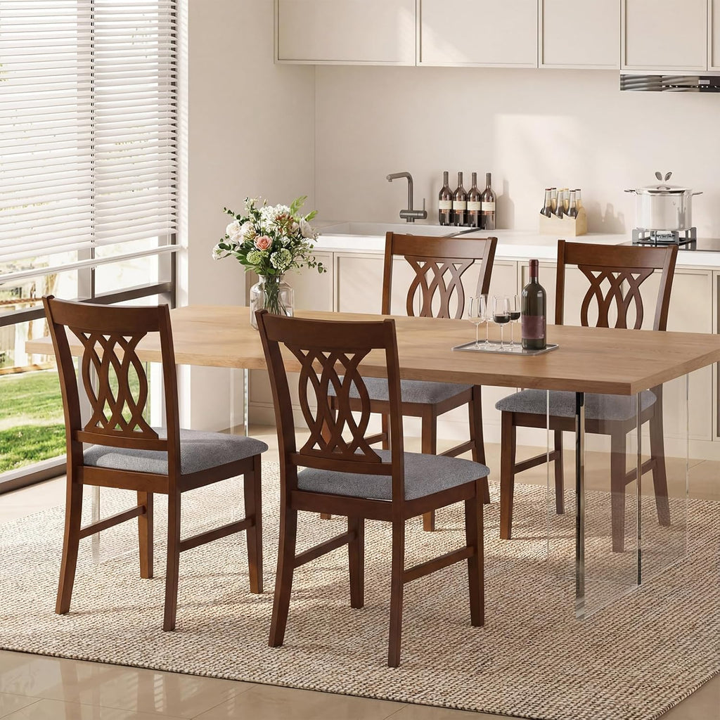 Giantex Upholstered Dining Chairs Set of 2, Farmhouse Fabric Side Chairs w/Cushioned Seats, Patterned Backrests, Sturdy Rubber Wood Frames, Wooden Accent Chairs for Kitchen, Dining Room