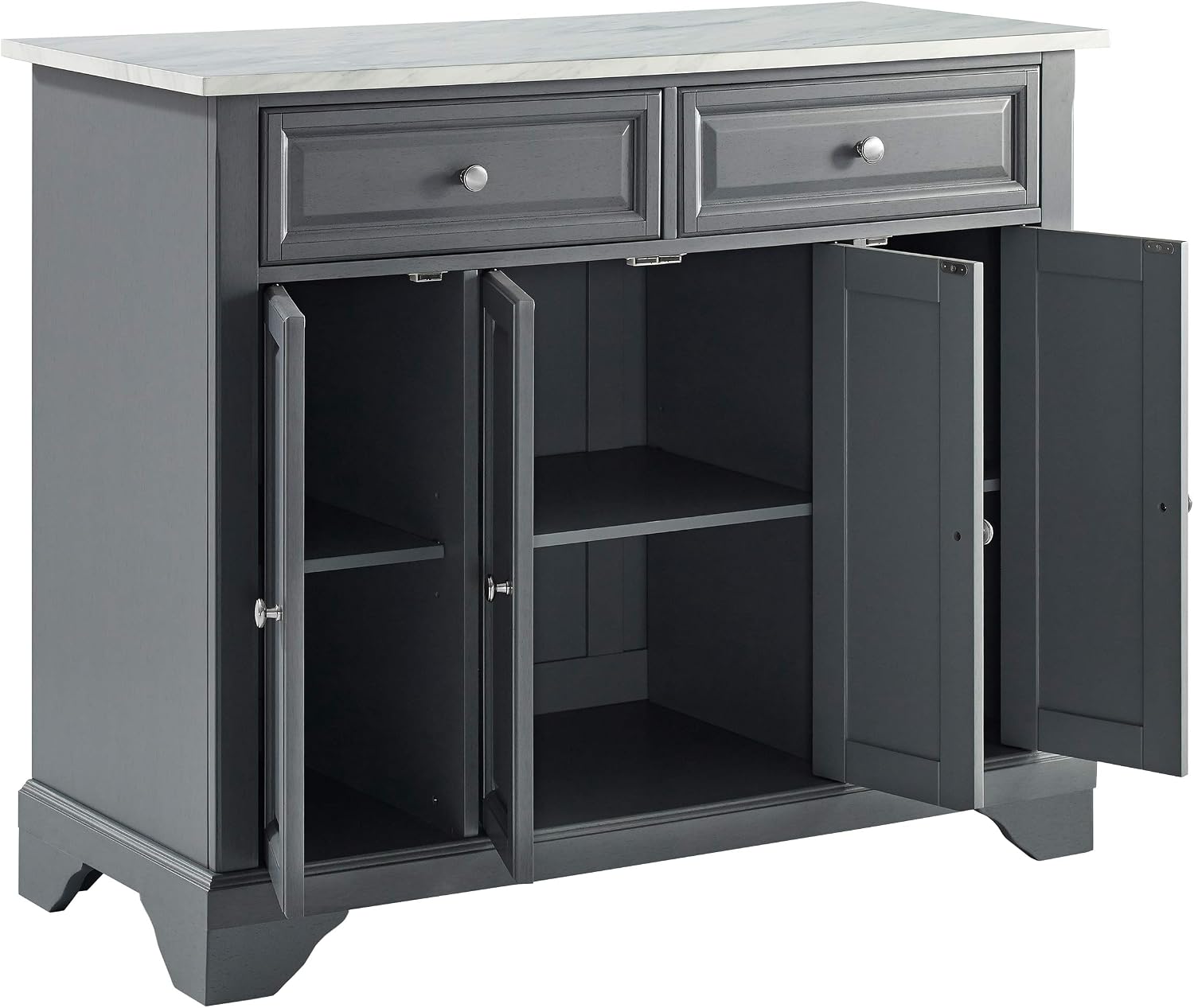 Crosley Furniture Avery Kitchen Island with Storage Shelves, Microwave Stand, Coffee Bar, Gray