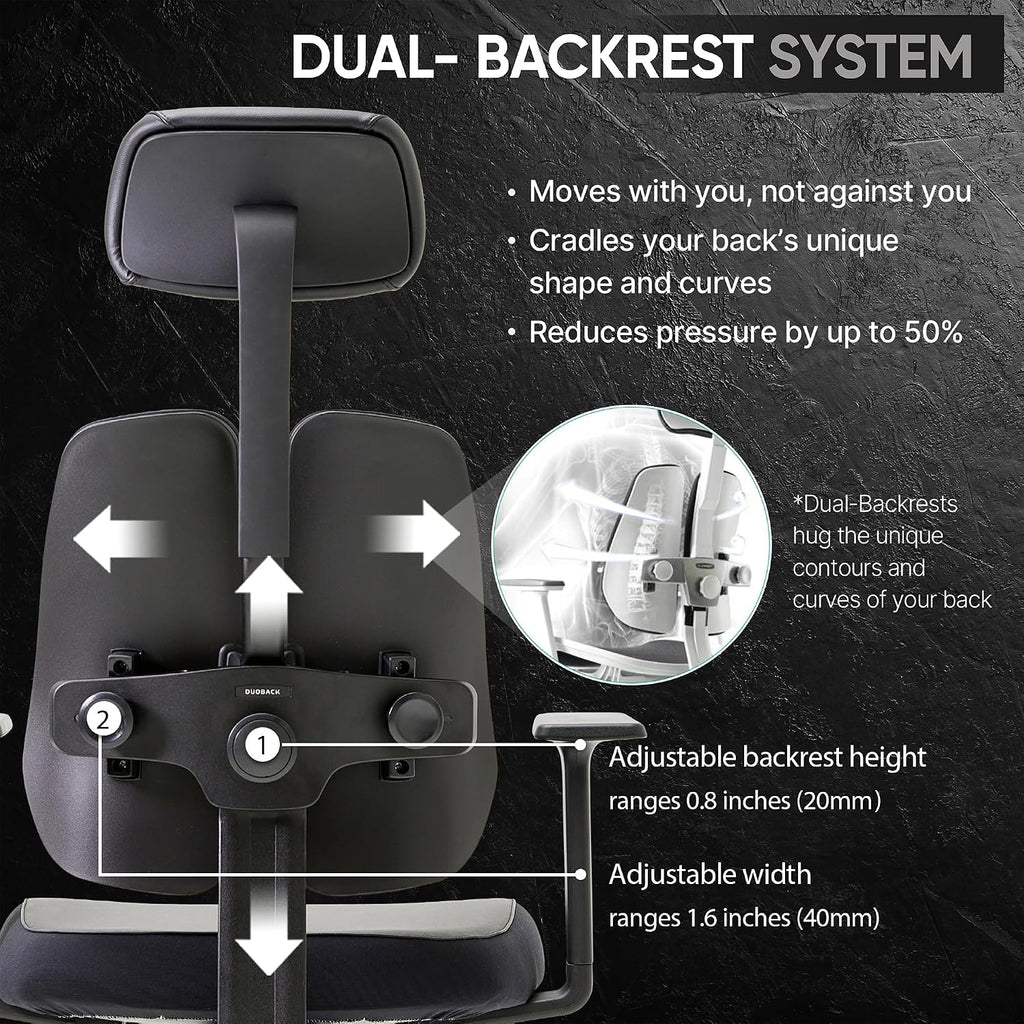 [Premium Dual-Backrests] Ergonomic Office Chair l Reduces Pressure by 50% - Leather Chair, Office Chair for Lumbar Support l Home Desk Chairs l Office Chair Back Support Made in Korea (Black Leather)