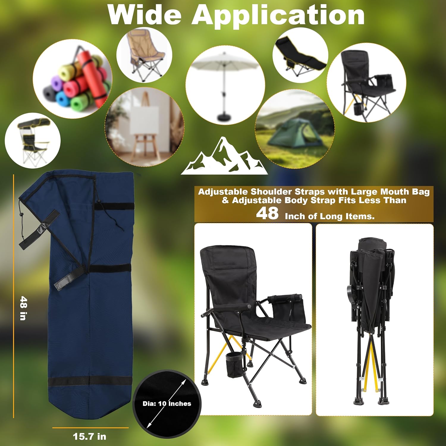 Heavy Duty 600D Oxford Camping Replacement Bag Extra Wide Opening & Adjustable Straps for Camping Chairs,Yoga Mats, Art Easels, Umbrellas, Folding Tables (1Pack, Dark Blue, XL)