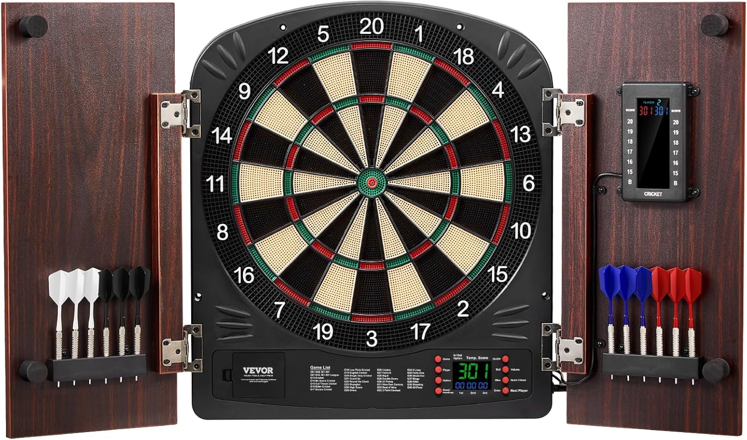 VEVOR Dart Board Cabinet Set, Multiple Styles Ready-to-Play Bundle Official Size, Steel Tip Dart Hideaway Cabinet, Features Easy Assembly, Complete with All Accessories, Perfect for Cricket Games