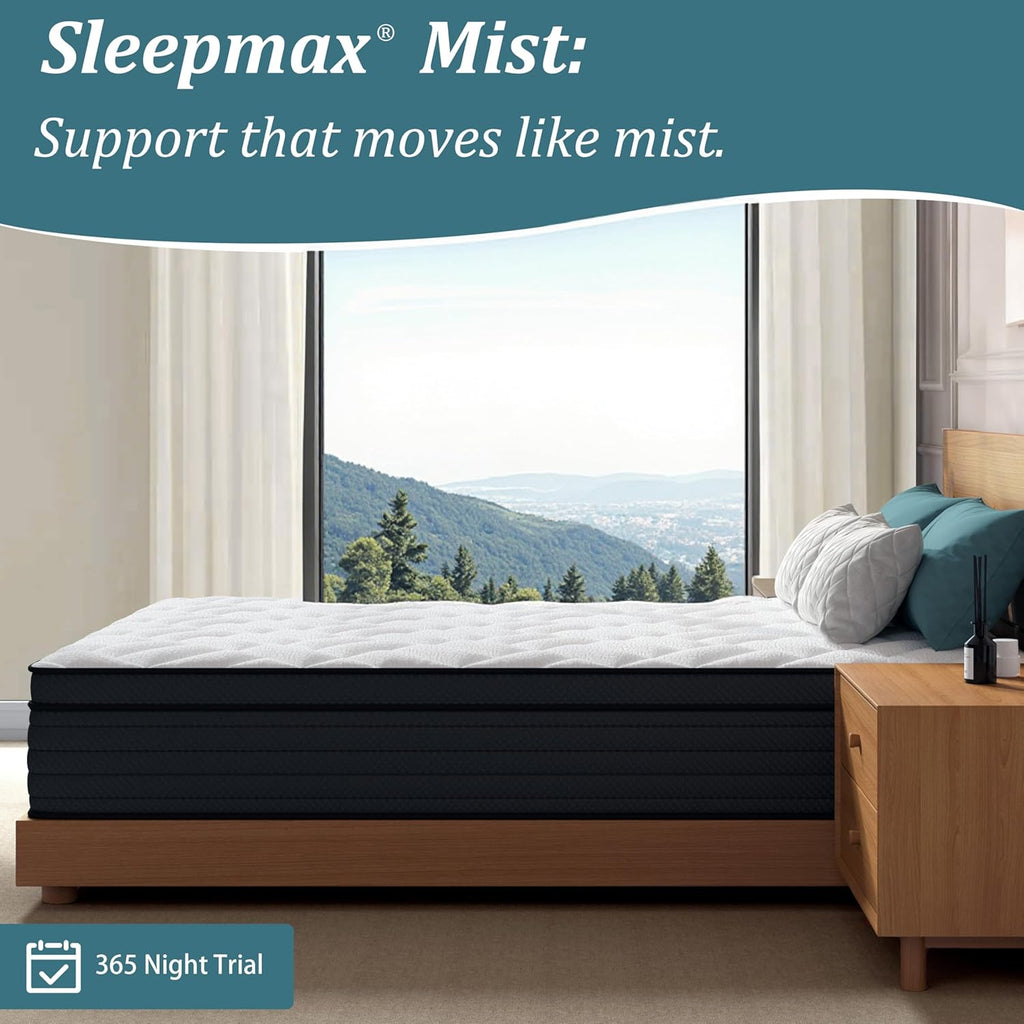 Sleepmax Extra Firm Queen Mattress 12 Inch - Deep Sleep Hybrid Mattress Pain Relieving - Cooling Bed in a Box for Back & Side Sleepers - 365-Night Trial, CertiPUR-US Certified, Forever Warranty