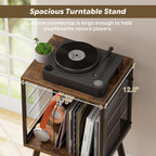 Simple Trending Record Player Stand, Storage up to 100 Albums, Vinyl Record Holder with Storage Shelf, Adjustable Divider, Rustic Brown