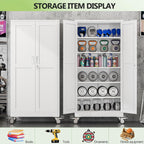 Metal Garage Storage Cabinets and storage system, 74”Tall Rolling utility cabinet with Wheels, Lock, 5 Adjustable Shelves, Heavy Duty Steel Tool Locker for Home Office, Utility Room, Gym,White